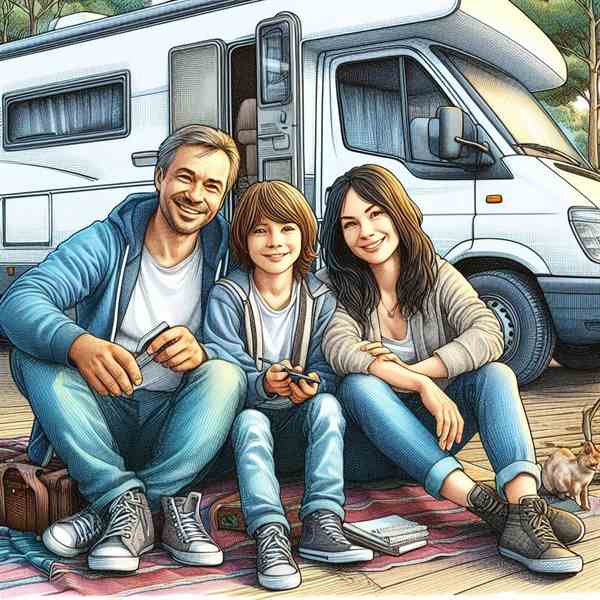 A family sat outside their motorhome, knowing their investment is properly insured.