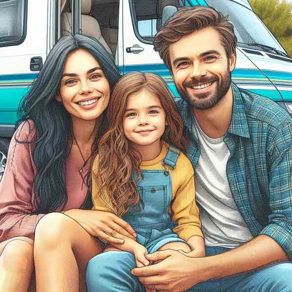 A father and daughter outside their motorhome, knowing their investment is protected.