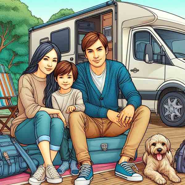 A couple sat side by side outside their motorhome, enjoying a peaceful moment with no financial worries.