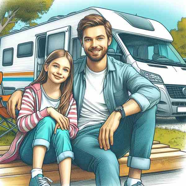 A family sat enjoying the fresh air outside their motorhome, worry-free thanks to their insurance.