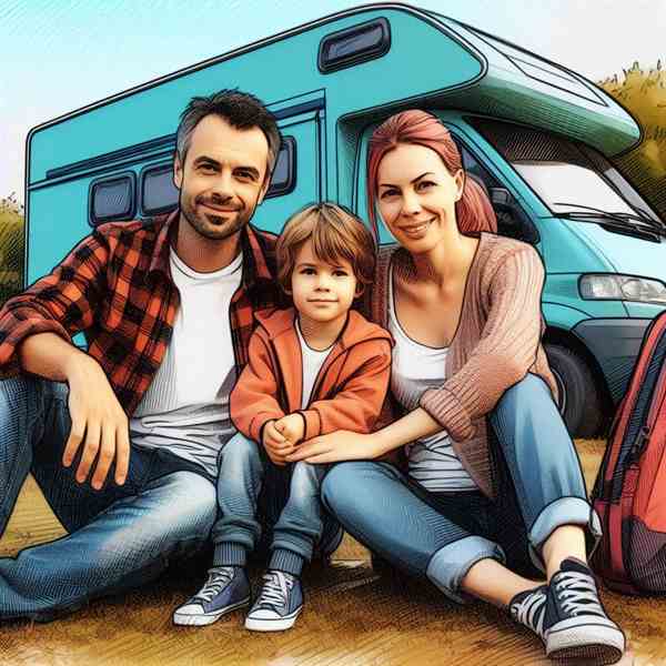 A family sat outside their motorhome playing a board game, free from worry about unexpected issues.