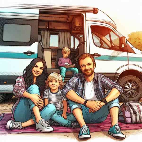 A family sat outside their motorhome, reflecting on their journey and how insurance has kept them worry-free.