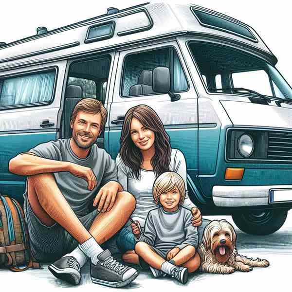 A family sat enjoying a peaceful morning outside their motorhome, confident they are covered for any surprises.