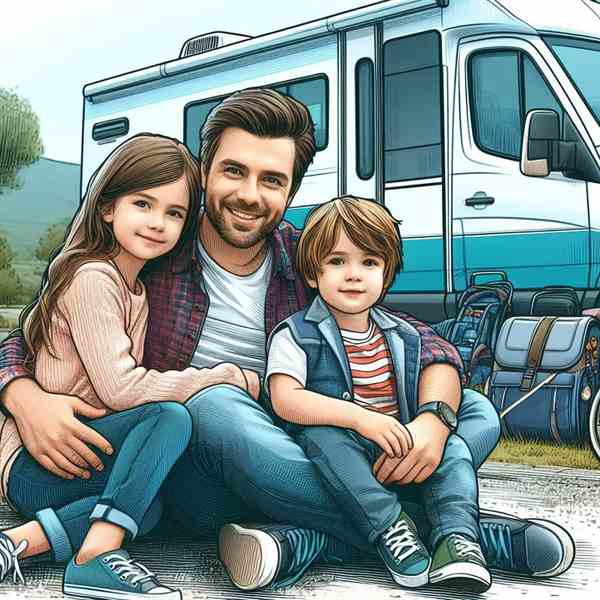A group of campers sat outside their motorhome, enjoying their holiday without a care, thanks to great insurance.