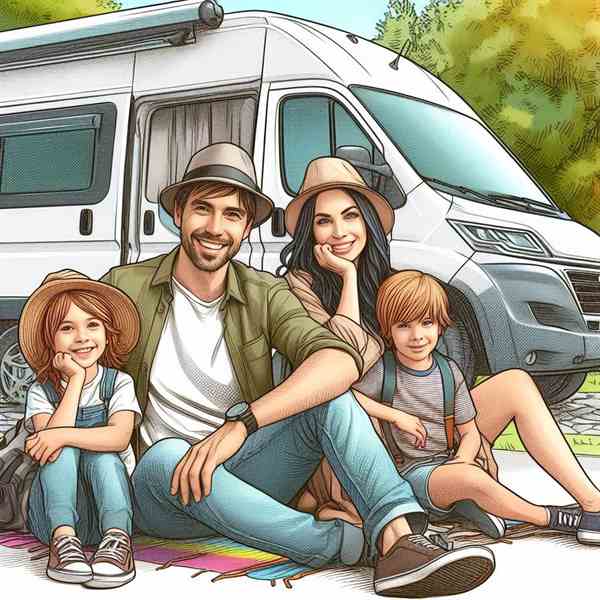 A father and son sat enjoying breakfast outside their motorhome, confident their insurance will cover any issues.