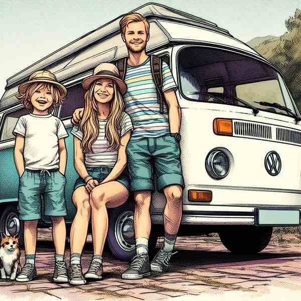 A group of campers sat around a small table outside their motorhome, knowing they are fully insured.