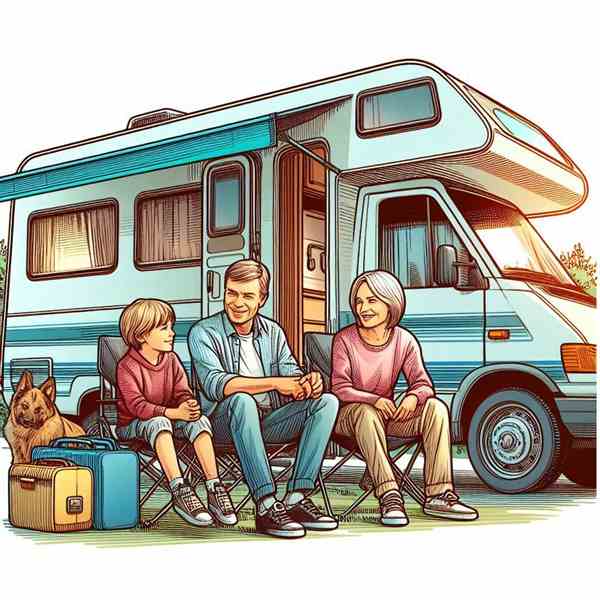 A group of friends sat outside their motorhome, feeling safe and insured wherever they go.