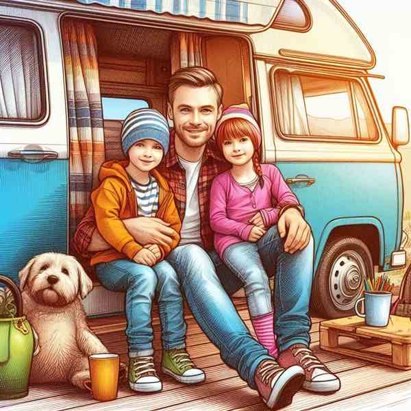 A family sat on reclining chairs outside their motorhome, grateful for their full cover insurance.