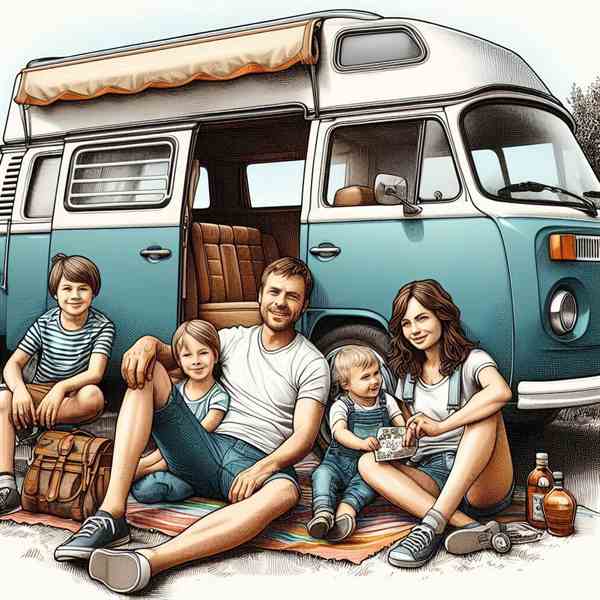 A group of campers sat outside their motorhome, feeling secure and covered.