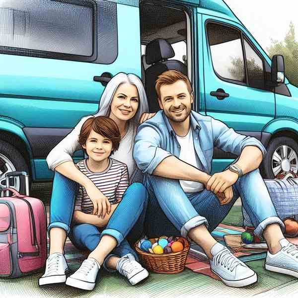 A couple sat side by side on reclining chairs outside their motorhome, discussing how much their insurance has helped.