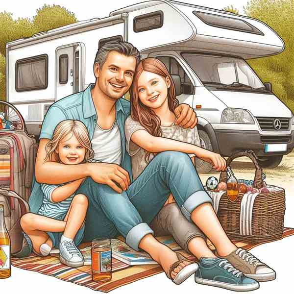 A father sat with his son outside their motorhome, reflecting on how glad they are they insured it.
